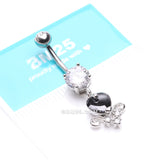 Detail View 4 of Black Heart Elegance Sparkle Belly Button Ring-Clear Gem/Black