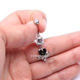 Detail View 3 of Black Heart Elegance Sparkle Belly Button Ring-Clear Gem/Black
