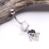 Detail View 2 of Black Heart Elegance Sparkle Belly Button Ring-Clear Gem/Black