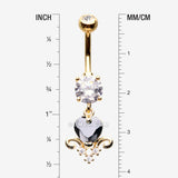 Detail View 1 of Golden Black Heart Elegance Sparkle Belly Button Ring-Clear Gem/Black