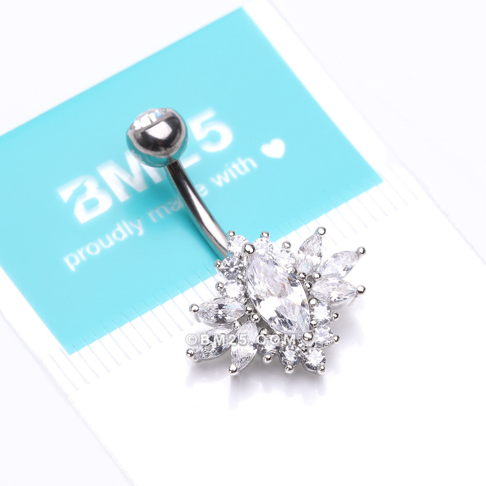 Detail View 4 of Glistening Marquise Flower Sparkle Belly Button Ring-Clear Gem