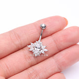 Detail View 3 of Glistening Marquise Flower Sparkle Belly Button Ring-Clear Gem