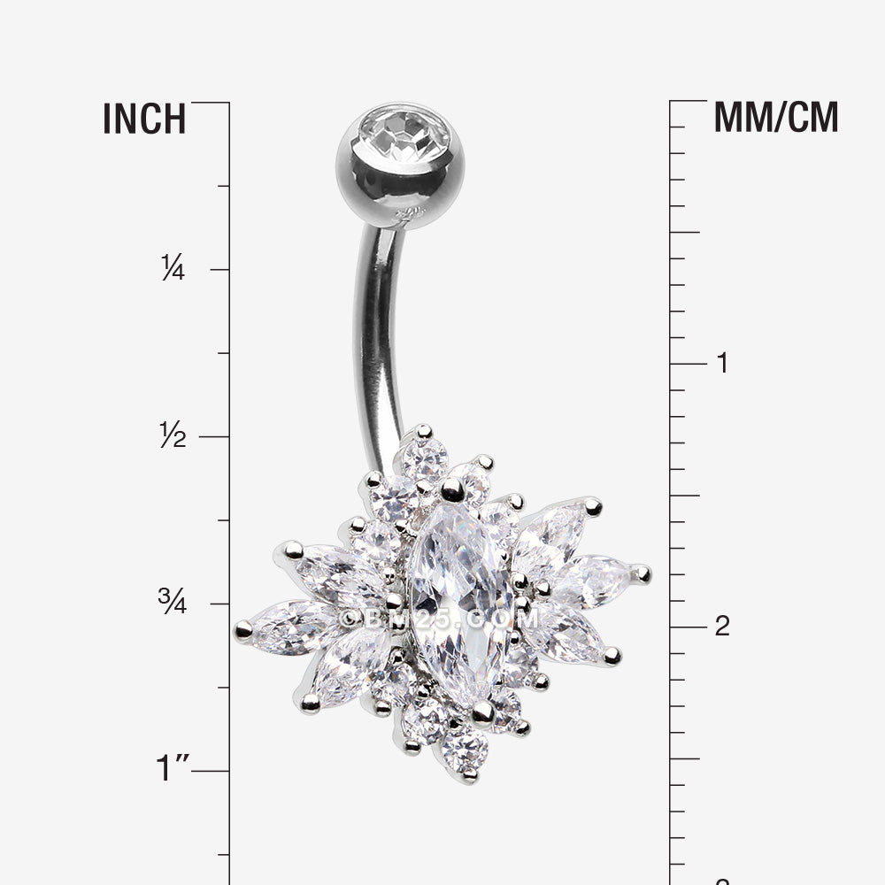 Detail View 1 of Glistening Marquise Flower Sparkle Belly Button Ring-Clear Gem