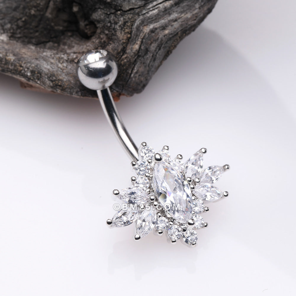 Detail View 2 of Glistening Marquise Flower Sparkle Belly Button Ring-Clear Gem