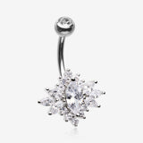 Glistening Marquise Flower Sparkle Belly Button Ring-Clear Gem