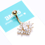 Detail View 4 of Golden Glistening Marquise Flower Sparkle Belly Button Ring-Clear Gem