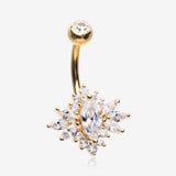 Golden Glistening Marquise Flower Sparkle Belly Button Ring