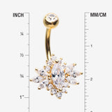 Detail View 1 of Golden Glistening Marquise Flower Sparkle Belly Button Ring-Clear Gem