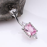 Detail View 2 of Princess Sparkle Adornment Belly Button Ring-Clear Gem/Pink