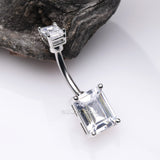 Detail View 2 of Sparkle Essentia Square Gem Belly Button Ring-Clear Gem