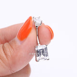 Detail View 3 of Sparkle Essentia Square Gem Belly Button Ring-Clear Gem