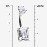 Detail View 1 of Sparkle Essentia Square Gem Belly Button Ring-Clear Gem