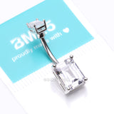 Detail View 4 of Sparkle Essentia Square Gem Belly Button Ring-Clear Gem