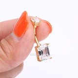 Detail View 3 of Golden Sparkle Essentia Square Gem Belly Button Ring-Clear Gem