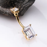 Detail View 2 of Golden Sparkle Essentia Square Gem Belly Button Ring-Clear Gem