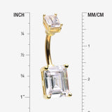 Detail View 1 of Golden Sparkle Essentia Square Gem Belly Button Ring-Clear Gem