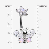 Detail View 1 of Spring Essence Butterfly Flower Sparkle Belly Button Ring-Clear Gem/Rose Quartz