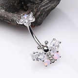 Detail View 2 of Spring Essence Butterfly Flower Sparkle Belly Button Ring-Clear Gem/Rose Quartz