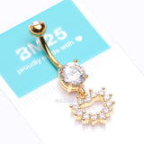 Detail View 4 of Golden Brilliant Hollow Heart Sparkle Belly Button Ring-Clear Gem