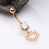 Detail View 2 of Golden Brilliant Hollow Heart Sparkle Belly Button Ring-Clear Gem