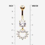 Detail View 1 of Golden Brilliant Hollow Heart Sparkle Belly Button Ring-Clear Gem