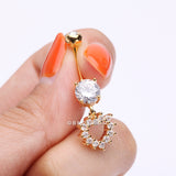 Detail View 3 of Golden Brilliant Hollow Heart Sparkle Belly Button Ring-Clear Gem
