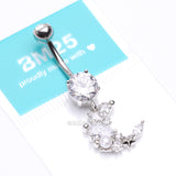 Detail View 4 of Celestial Sparkle Crescent Moon Array Belly Button Ring-Clear Gem