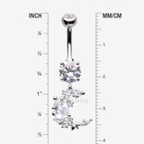 Detail View 1 of Celestial Sparkle Crescent Moon Array Belly Button Ring-Clear Gem