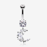 Celestial Sparkle Crescent Moon Array Belly Button Ring