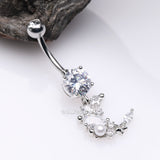 Detail View 2 of Celestial Sparkle Crescent Moon Array Belly Button Ring-Clear Gem