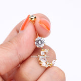 Detail View 3 of Golden Celestial Sparkle Crescent Moon Array Belly Button Ring-Clear Gem