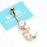 Detail View 4 of Golden Celestial Sparkle Crescent Moon Array Belly Button Ring-Clear Gem