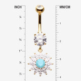Detail View 1 of Golden Marquise Sparkle Rays Turquoise Flower Belly Button Ring-Clear Gem/Turquoise