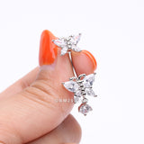 Detail View 3 of Glistening Butterfly Sparkle Duo Dangle Belly Button Ring-Clear Gem
