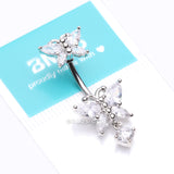 Detail View 4 of Glistening Butterfly Sparkle Duo Dangle Belly Button Ring-Clear Gem