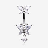 Glistening Butterfly Sparkle Duo Dangle Belly Button Ring