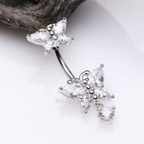 Detail View 2 of Glistening Butterfly Sparkle Duo Dangle Belly Button Ring-Clear Gem