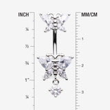 Detail View 1 of Glistening Butterfly Sparkle Duo Dangle Belly Button Ring-Clear Gem