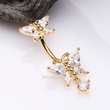 Detail View 2 of Golden Glistening Butterfly Sparkle Duo Dangle Belly Button Ring-Clear Gem