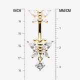 Detail View 1 of Golden Glistening Butterfly Sparkle Duo Dangle Belly Button Ring-Clear Gem