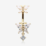 Golden Glistening Butterfly Sparkle Duo Dangle Belly Button Ring