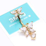 Detail View 4 of Golden Glistening Butterfly Sparkle Duo Dangle Belly Button Ring-Clear Gem