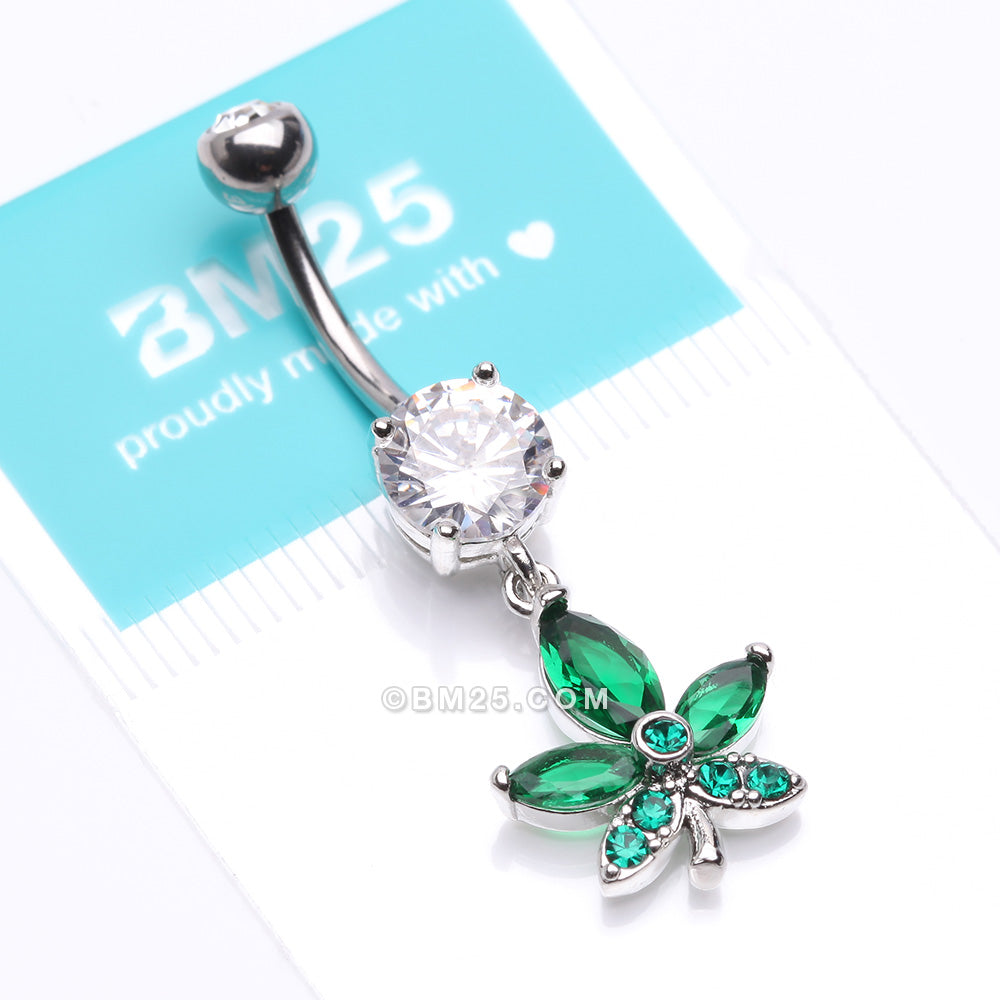 Detail View 4 of Sparkle Cannabis Leaf Belly Button Ring-Clear Gem/Green