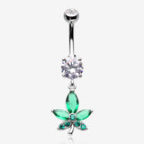Sparkle Cannabis Leaf Belly Button Ring