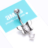 Detail View 4 of Adorable Butterfly Sparkle Dangle Belly Button Ring-Clear Gem
