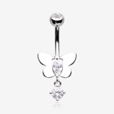 Adorable Butterfly Sparkle Dangle Belly Button Ring-Clear Gem