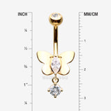 Detail View 1 of Golden Adorable Butterfly Sparkle Dangle Belly Button Ring-Clear Gem