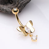 Detail View 2 of Golden Adorable Butterfly Sparkle Dangle Belly Button Ring-Clear Gem