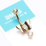Detail View 4 of Golden Adorable Butterfly Sparkle Dangle Belly Button Ring-Clear Gem