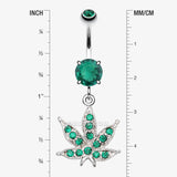 Detail View 1 of Marijuana Leaf Sparkle Belly Ring-Green